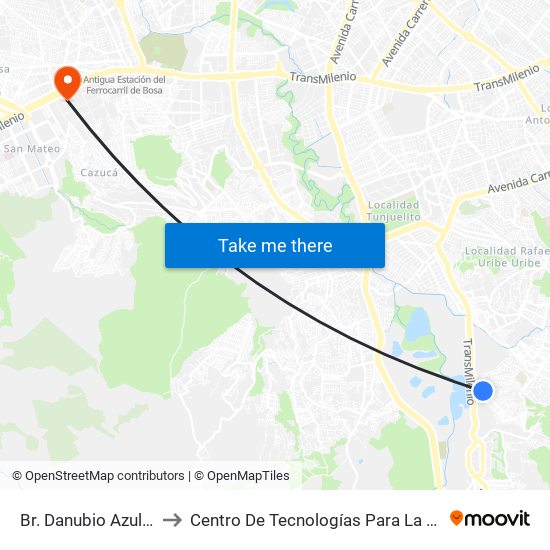 Br. Danubio Azul (Cl 56 Sur - Kr 4p) to Centro De Tecnologías Para La Construcción Y La Madera (Sena) map