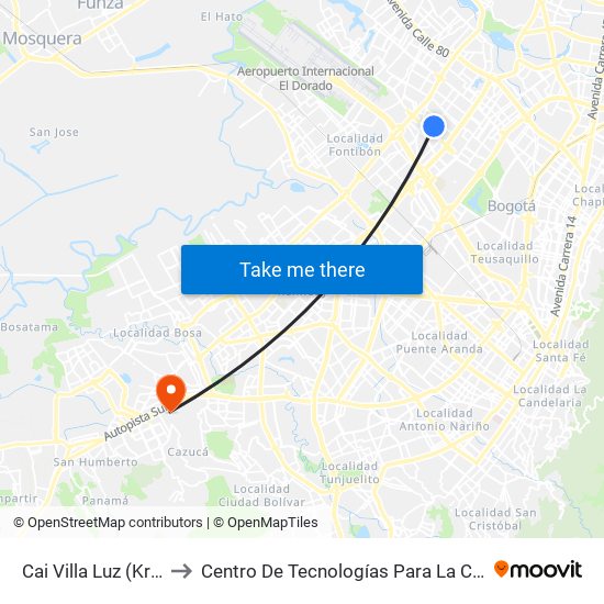 Cai Villa Luz (Kr 77a - Cl 63f Bis) to Centro De Tecnologías Para La Construcción Y La Madera (Sena) map