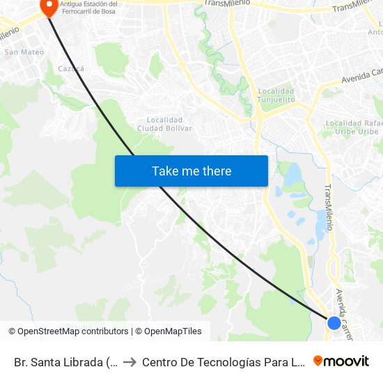 Br. Santa Librada (Kr 14l - Cl 73b Sur) (A) to Centro De Tecnologías Para La Construcción Y La Madera (Sena) map