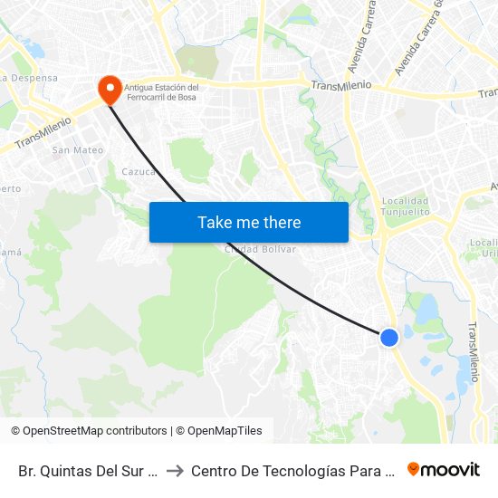 Br. Quintas Del Sur (Av. Boyacá - Cl 70b Sur) to Centro De Tecnologías Para La Construcción Y La Madera (Sena) map