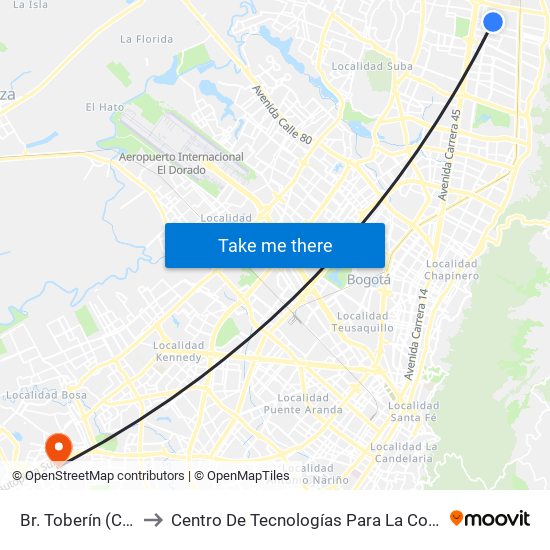 Br. Toberín (Cl 164 - Kr 16b) to Centro De Tecnologías Para La Construcción Y La Madera (Sena) map