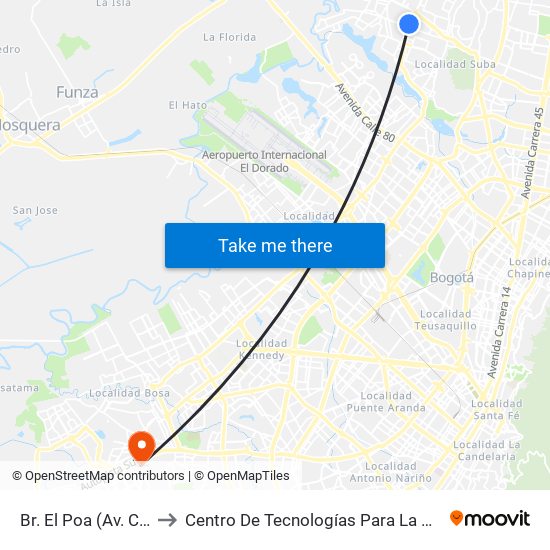 Br. El Poa (Av. C. De Cali - Cl 139) to Centro De Tecnologías Para La Construcción Y La Madera (Sena) map