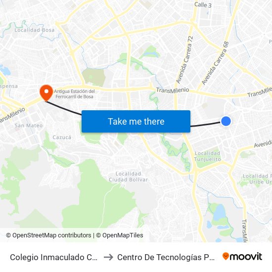 Colegio Inmaculado Corazón De María (Ac 44 Sur - Kr 29) to Centro De Tecnologías Para La Construcción Y La Madera (Sena) map