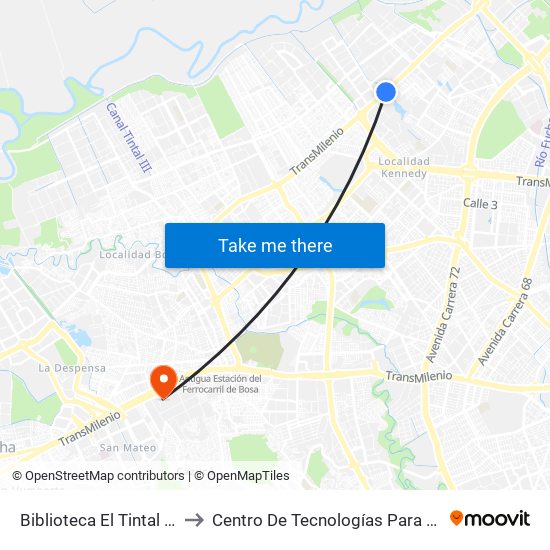 Biblioteca El Tintal (Av. C. De Cali - Cl 6d) (A) to Centro De Tecnologías Para La Construcción Y La Madera (Sena) map