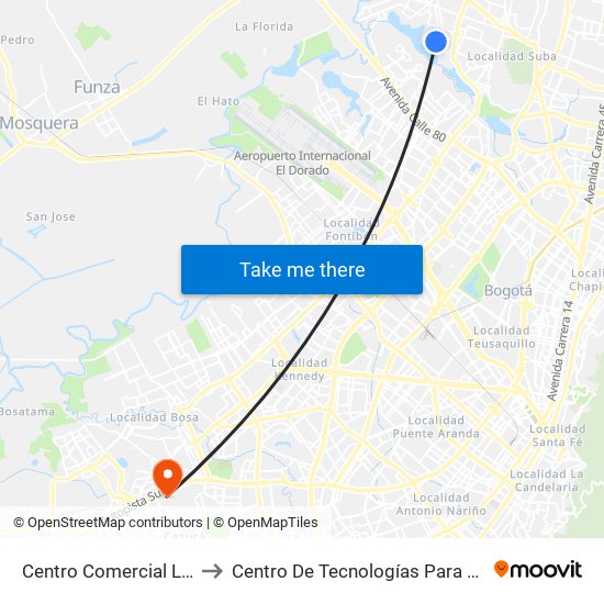 Centro Comercial Laguna (Cl 129d - Kr 121) to Centro De Tecnologías Para La Construcción Y La Madera (Sena) map