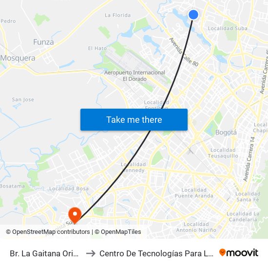 Br. La Gaitana Oriental (Cl 132 - Kr 123b) to Centro De Tecnologías Para La Construcción Y La Madera (Sena) map