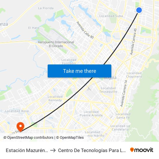 Estación Mazurén (Auto Norte - Cl 152) to Centro De Tecnologías Para La Construcción Y La Madera (Sena) map