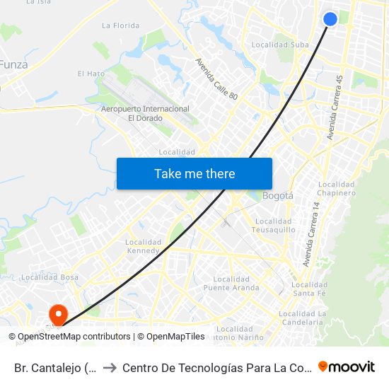 Br. Cantalejo (Cl 159 - Kr 55) to Centro De Tecnologías Para La Construcción Y La Madera (Sena) map