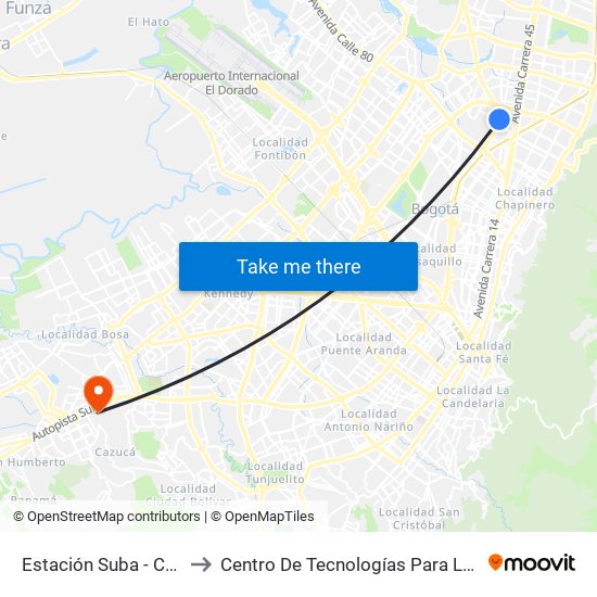 Estación Suba - Calle 95 (Ak 55 - Cl 94c) to Centro De Tecnologías Para La Construcción Y La Madera (Sena) map