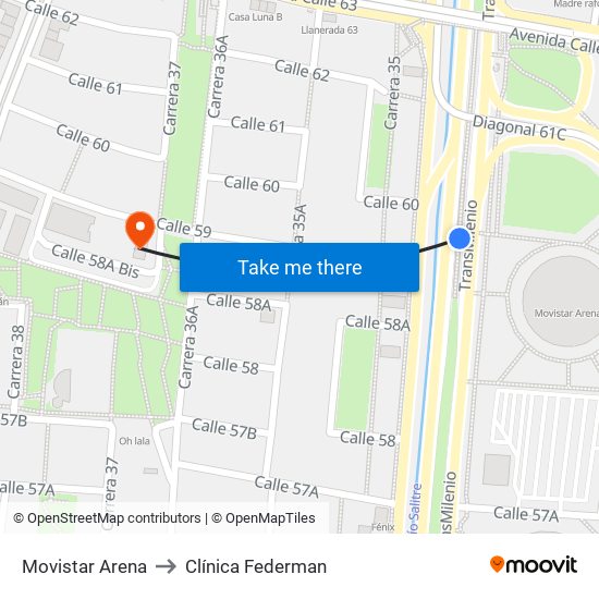 Movistar Arena to Clínica Federman map