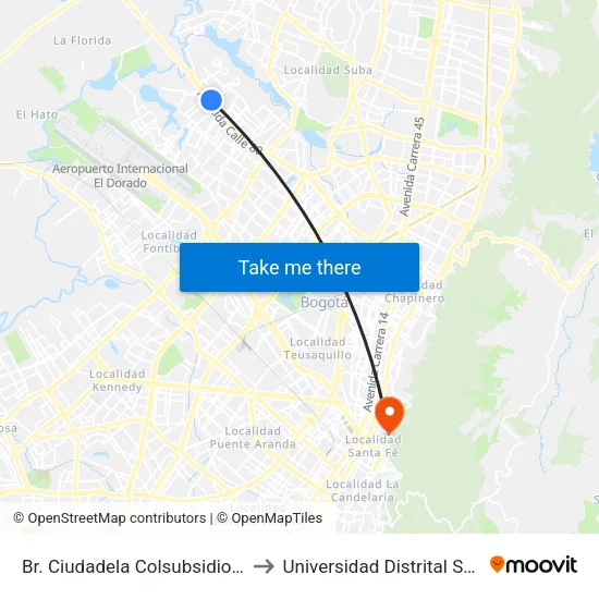Br. Ciudadela Colsubsidio (Ac 80 - Kr 111c) to Universidad Distrital Sede Macarena A map