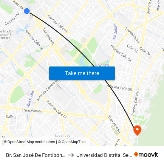 Br. San José De Fontibón (Ac 26 - Kr 96a) to Universidad Distrital Sede Macarena A map