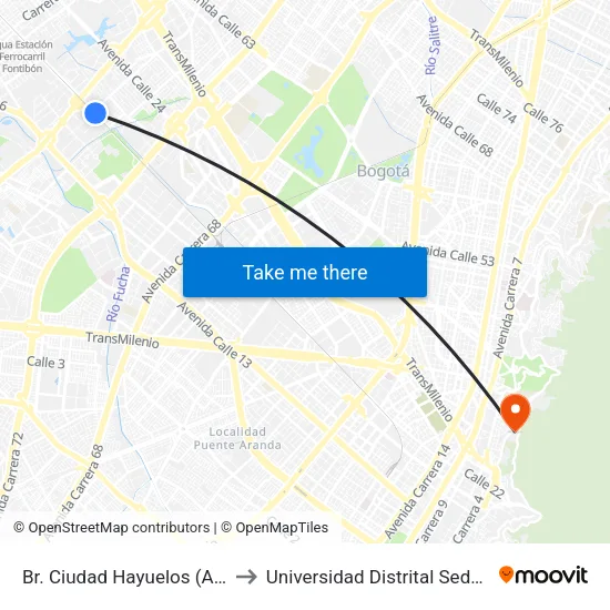 Br. Ciudad Hayuelos (Ac 22 - Kr 81) to Universidad Distrital Sede Macarena A map