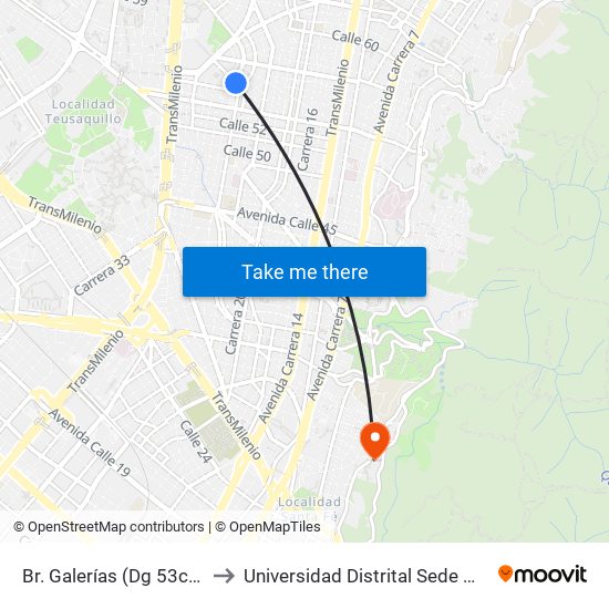 Br. Galerías (Dg 53c - Ak 24) to Universidad Distrital Sede Macarena A map