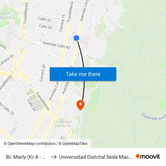 Br. Marly (Kr 8 - Cl 48) to Universidad Distrital Sede Macarena A map