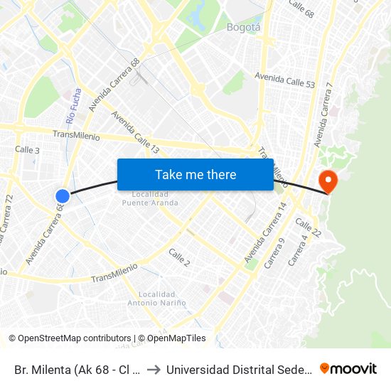 Br. Milenta (Ak 68 - Cl 15 Sur) (A) to Universidad Distrital Sede Macarena A map
