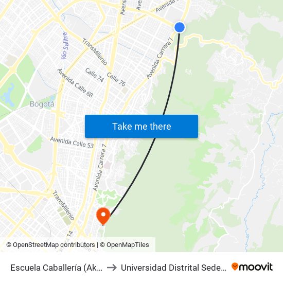 Escuela Caballería (Ak 7 - Cl 100) to Universidad Distrital Sede Macarena A map
