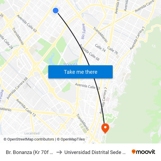 Br. Bonanza (Kr 70f - Kr 72a) to Universidad Distrital Sede Macarena A map