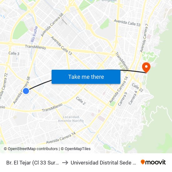 Br. El Tejar (Cl 33 Sur - Kr 52b) to Universidad Distrital Sede Macarena A map