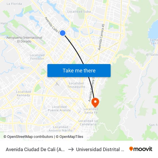 Avenida Ciudad De Cali (Ac 80 - Av. C. De Cali) to Universidad Distrital Sede Macarena A map