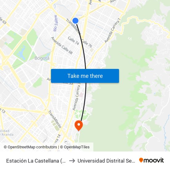 Estación La Castellana (Av NQS - Cl 86) to Universidad Distrital Sede Macarena A map