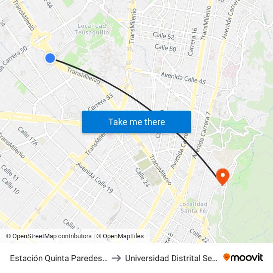 Estación Quinta Paredes (Ac 26 - Kr 45) to Universidad Distrital Sede Macarena A map