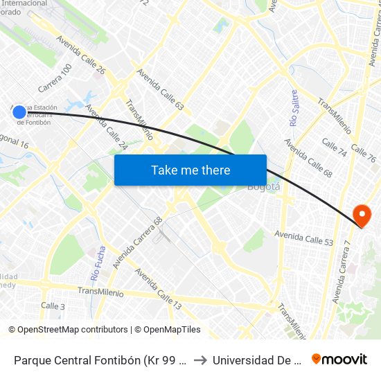 Parque Central Fontibón (Kr 99 - Cl 17a) (B) to Universidad De La Salle map