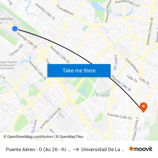 Puente Aéreo - O (Ac 26 - Kr 106) to Universidad De La Salle map