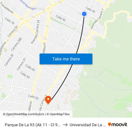 Parque De La 93 (Ak 11 - Cl 93a) (B) to Universidad De La Salle map