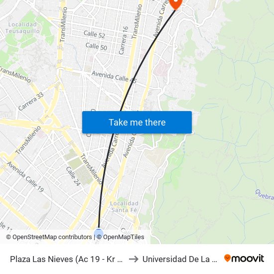 Plaza Las Nieves (Ac 19 - Kr 9) (A) to Universidad De La Salle map