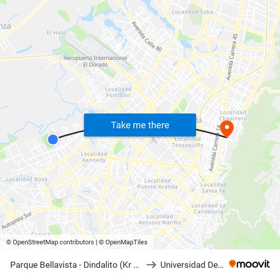 Parque Bellavista - Dindalito (Kr 95 - Cl 42b Sur) to Universidad De La Salle map