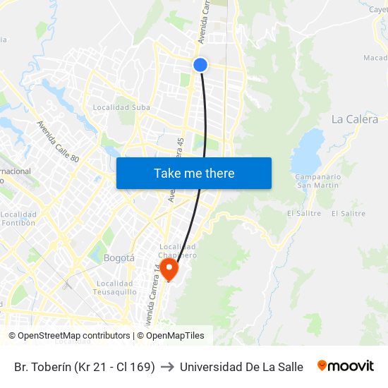 Br. Toberín (Kr 21 - Cl 169) to Universidad De La Salle map