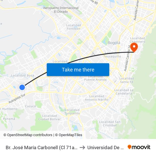 Br. José María Carbonell (Cl 71a Sur - Kr 78) to Universidad De La Salle map