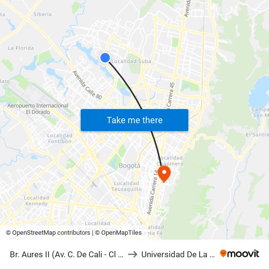 Br. Aures II (Av. C. De Cali - Cl 129d) to Universidad De La Salle map