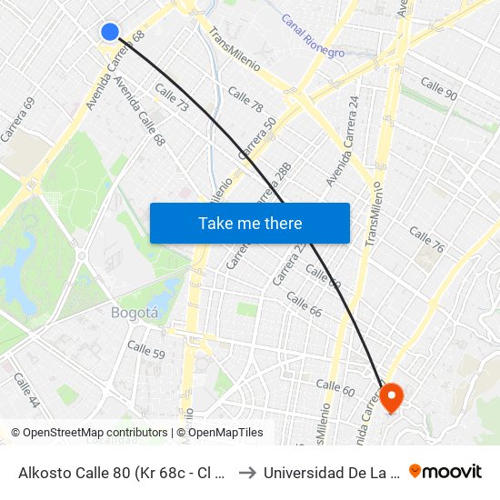 Alkosto Calle 80 (Kr 68c - Cl 73 Bis) to Universidad De La Salle map