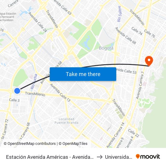 Estación Avenida Américas - Avenida Boyacá (Av. Américas - Kr 71b Bis) to Universidad De La Salle map