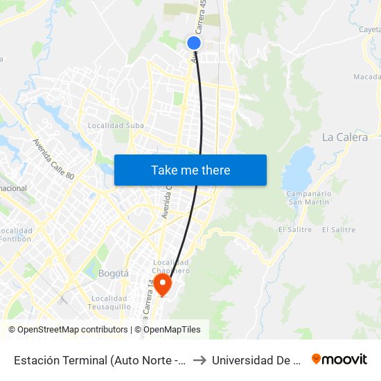 Estación Terminal (Auto Norte - Cl 191) (B) to Universidad De La Salle map