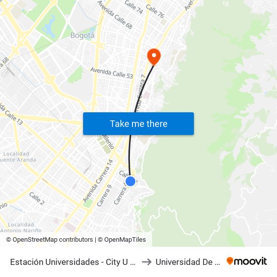 Estación Universidades (Kr 3 - Cl 21) to Universidad De La Salle map