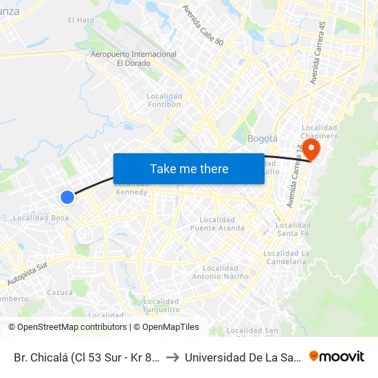 Br. Chicalá (Cl 53 Sur - Kr 87) to Universidad De La Salle map