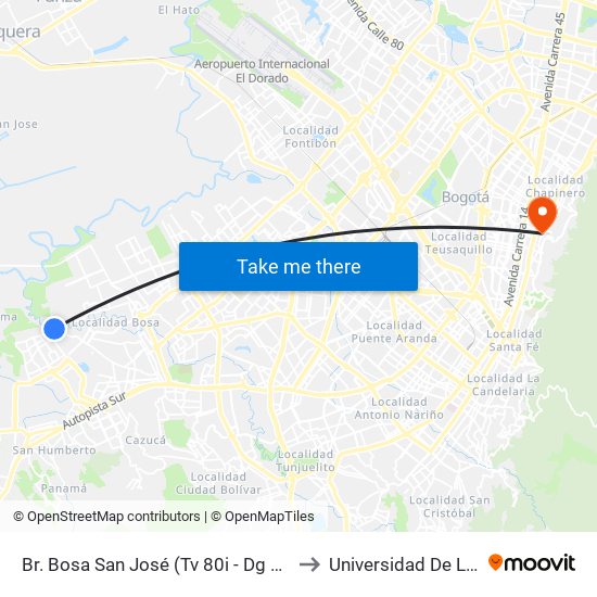 Br. Bosa San José (Tv 80i - Dg 90 Sur) (A) to Universidad De La Salle map