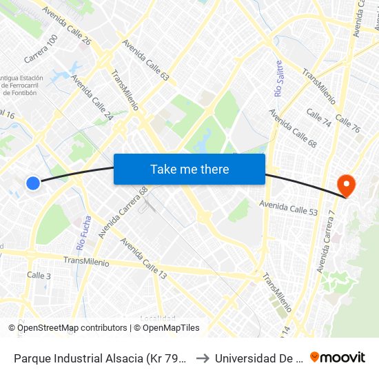 Parque Industrial Alsacia (Kr 79a - Cl 11b Bis) to Universidad De La Salle map