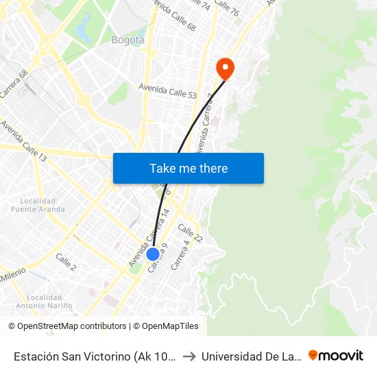 Estación San Victorino (Ak 10 - Cl 12) to Universidad De La Salle map