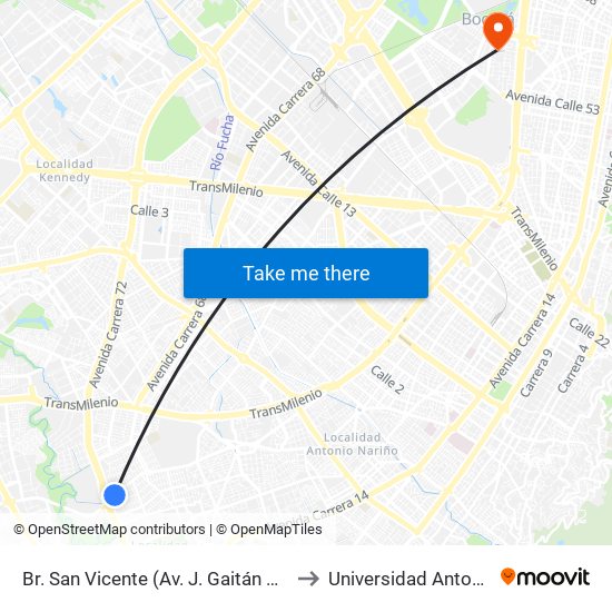 Br. San Vicente (Av. J. Gaitán C. - Av. Boyacá) to Universidad Antonio Nariño map