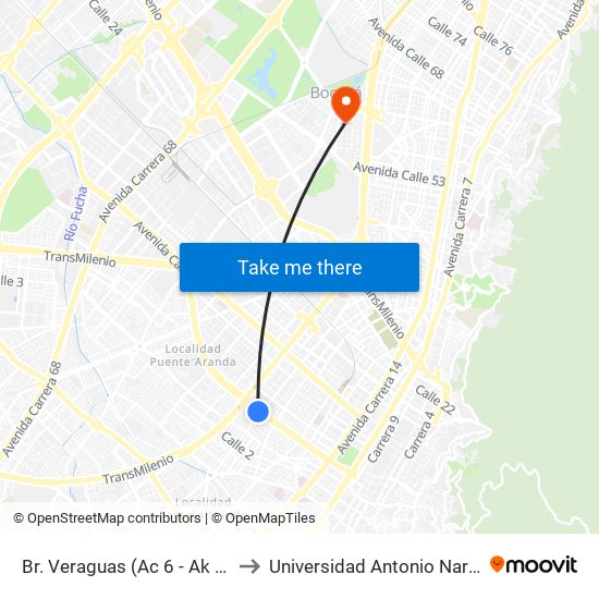 Br. Veraguas (Ac 6 - Ak 27) to Universidad Antonio Nariño map