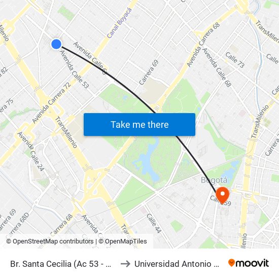 Br. Santa Cecilia (Ac 53 - Kr 77c) to Universidad Antonio Nariño map