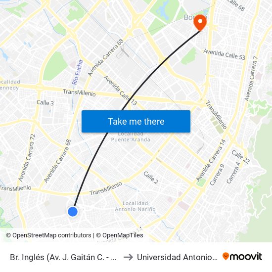 Br. Inglés (Av. J. Gaitán C. - Cl 41 Sur) to Universidad Antonio Nariño map