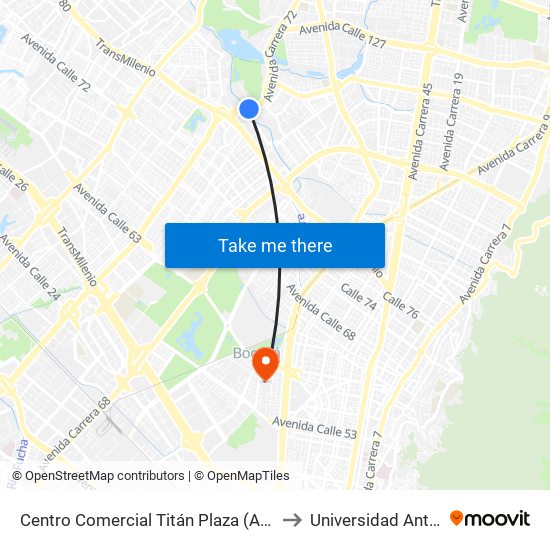 Centro Comercial Titán Plaza (Av. Boyacá - Cl 93) (B) to Universidad Antonio Nariño map