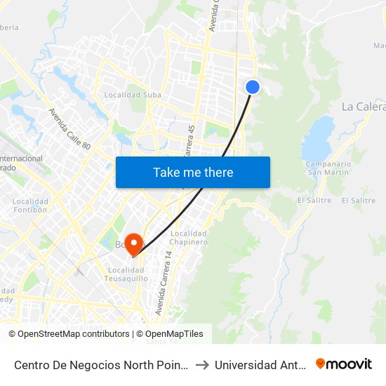 Centro De Negocios North Point (Ak 7 - Cl 156) (B) to Universidad Antonio Nariño map