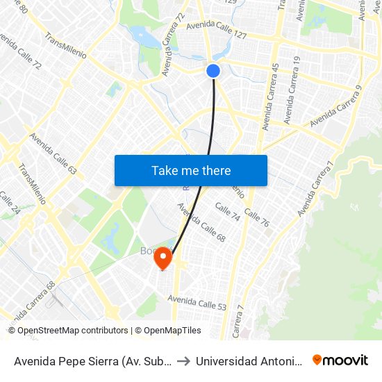 Avenida Pepe Sierra (Av. Suba - Cl 115) to Universidad Antonio Nariño map