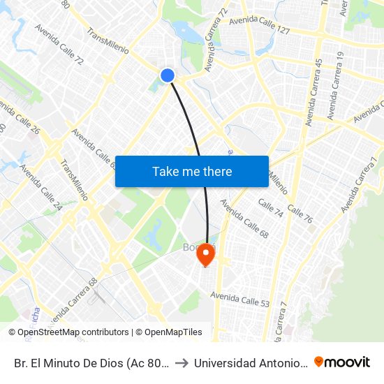 Br. El Minuto De Dios (Ac 80 - Kr 73b) to Universidad Antonio Nariño map